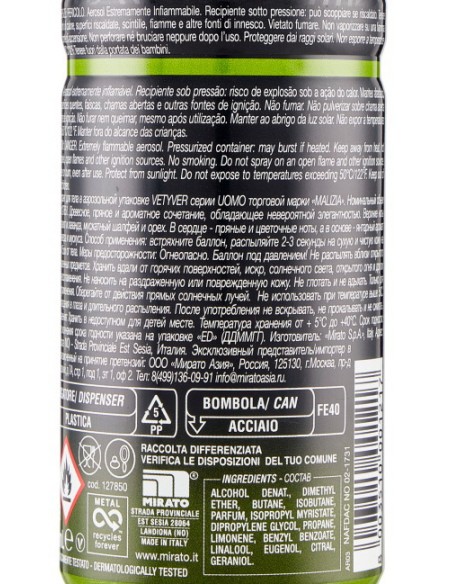 Malizia Uomo Deodorante Spray - 150ml - Vetyver